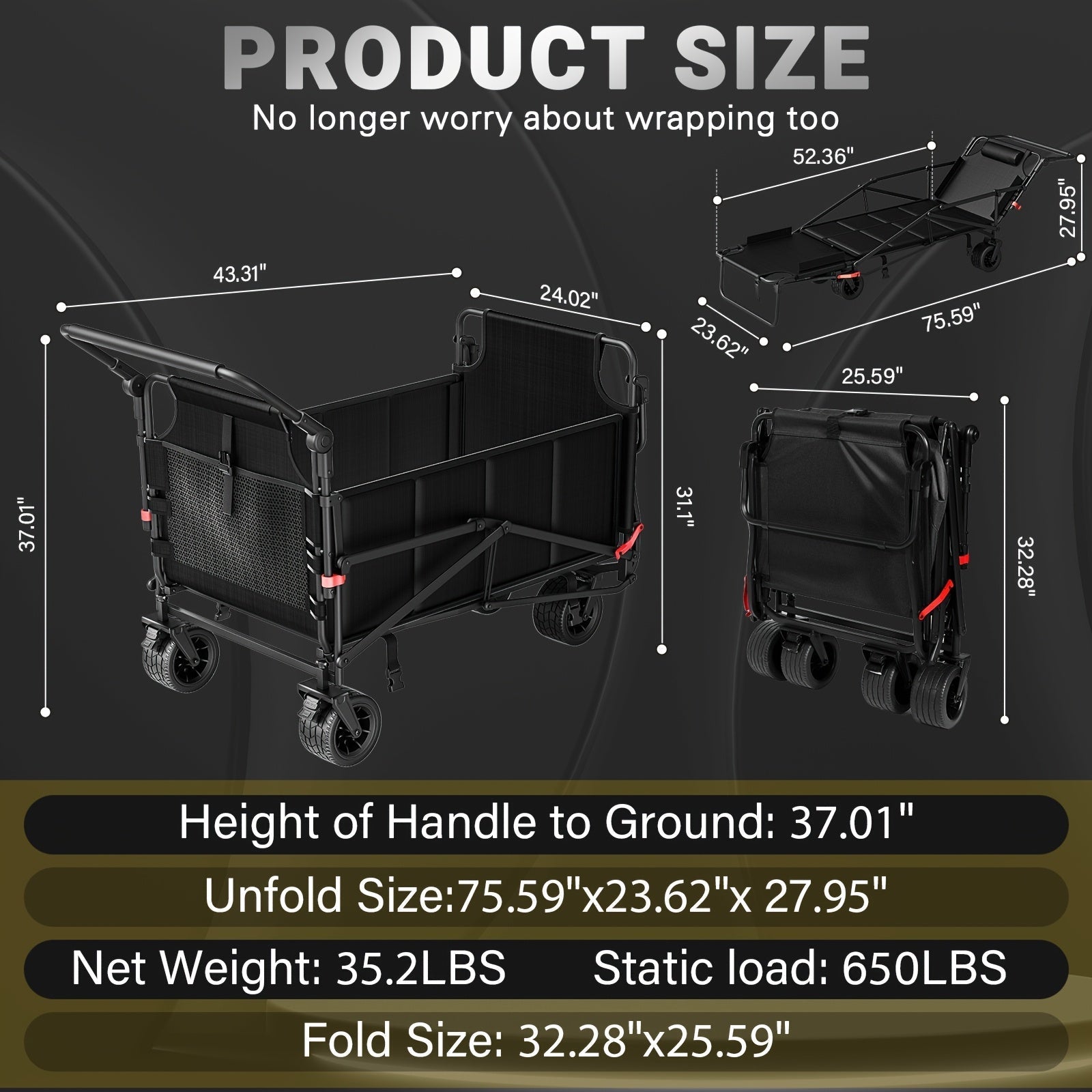 2-in-1 Portable Wagon Chair, Heavy Duty Folding Cart for Outdoors