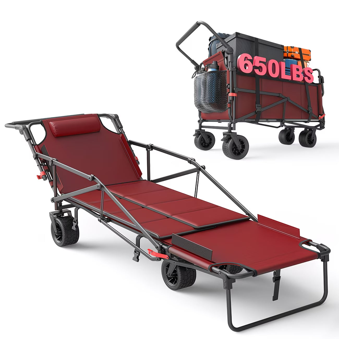 2-in-1 Portable Wagon Chair, Heavy Duty Folding Cart for Outdoors