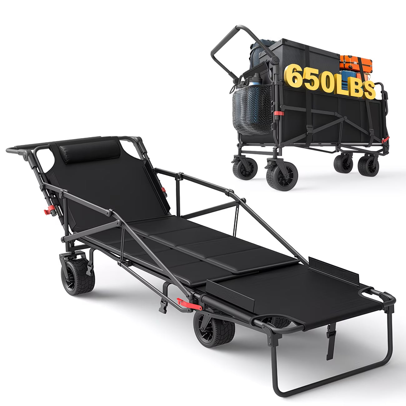 2-in-1 Portable Wagon Chair, Heavy Duty Folding Cart for Outdoors