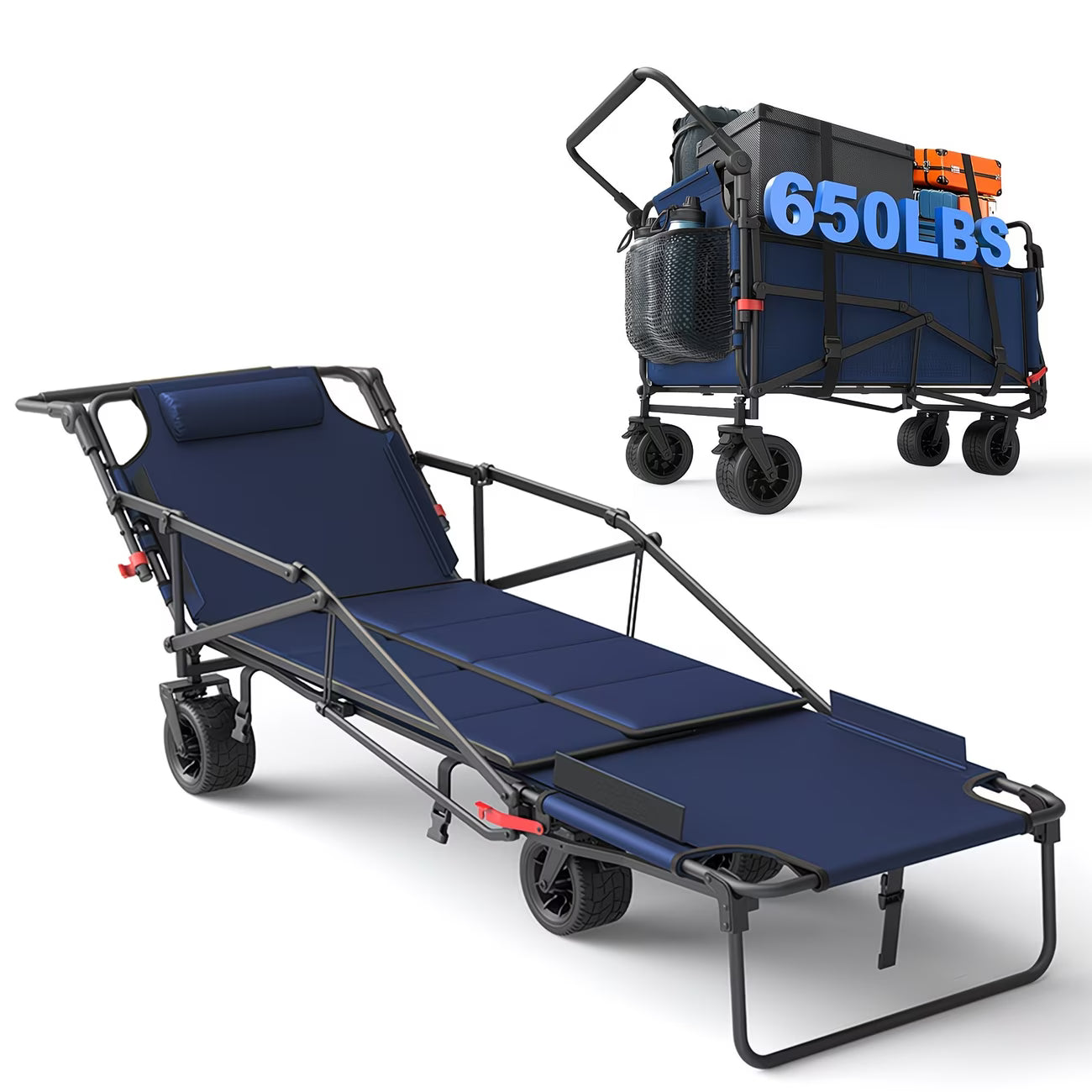 2-in-1 Portable Wagon Chair, Heavy Duty Folding Cart for Outdoors