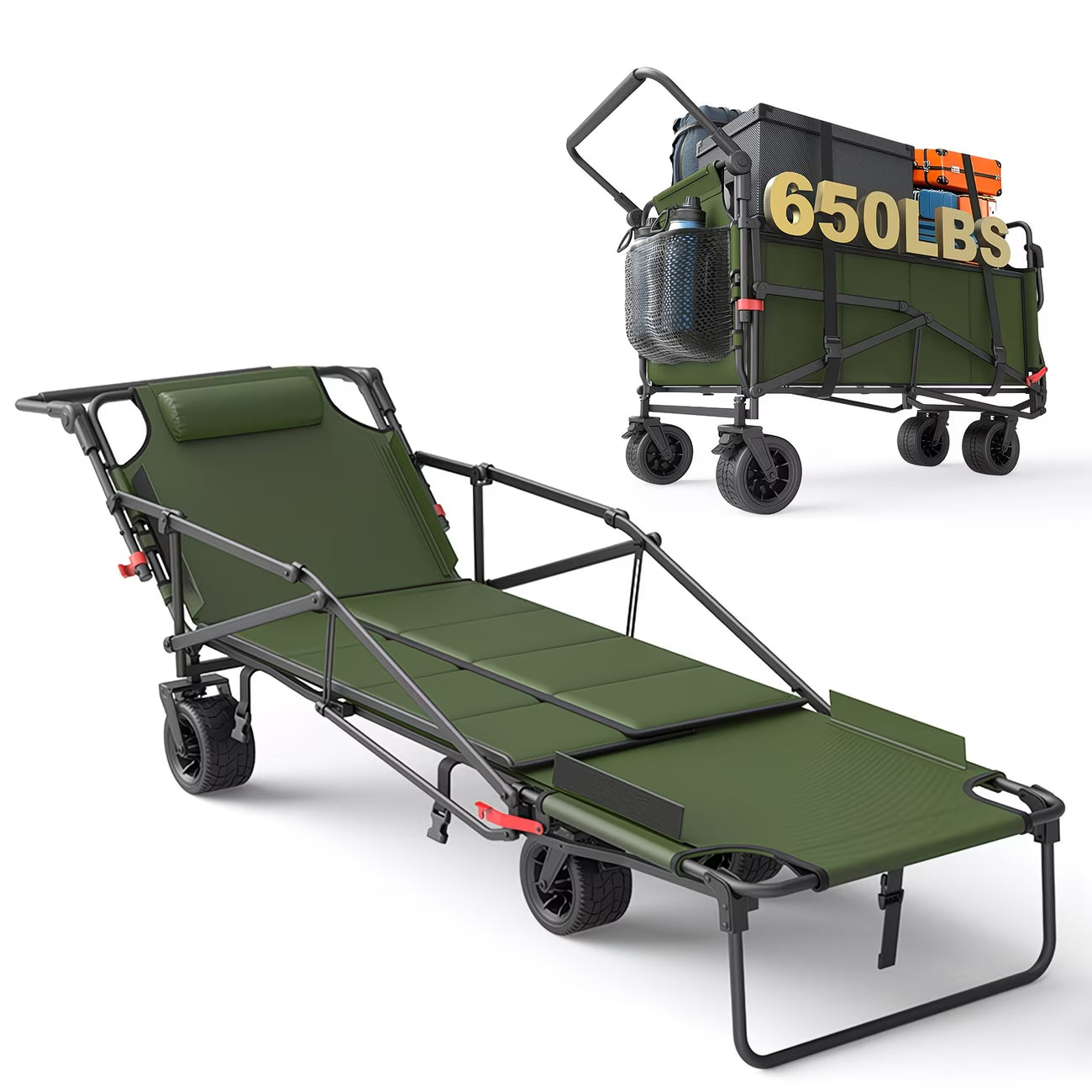2-in-1 Portable Wagon Chair, Heavy Duty Folding Cart for Outdoors