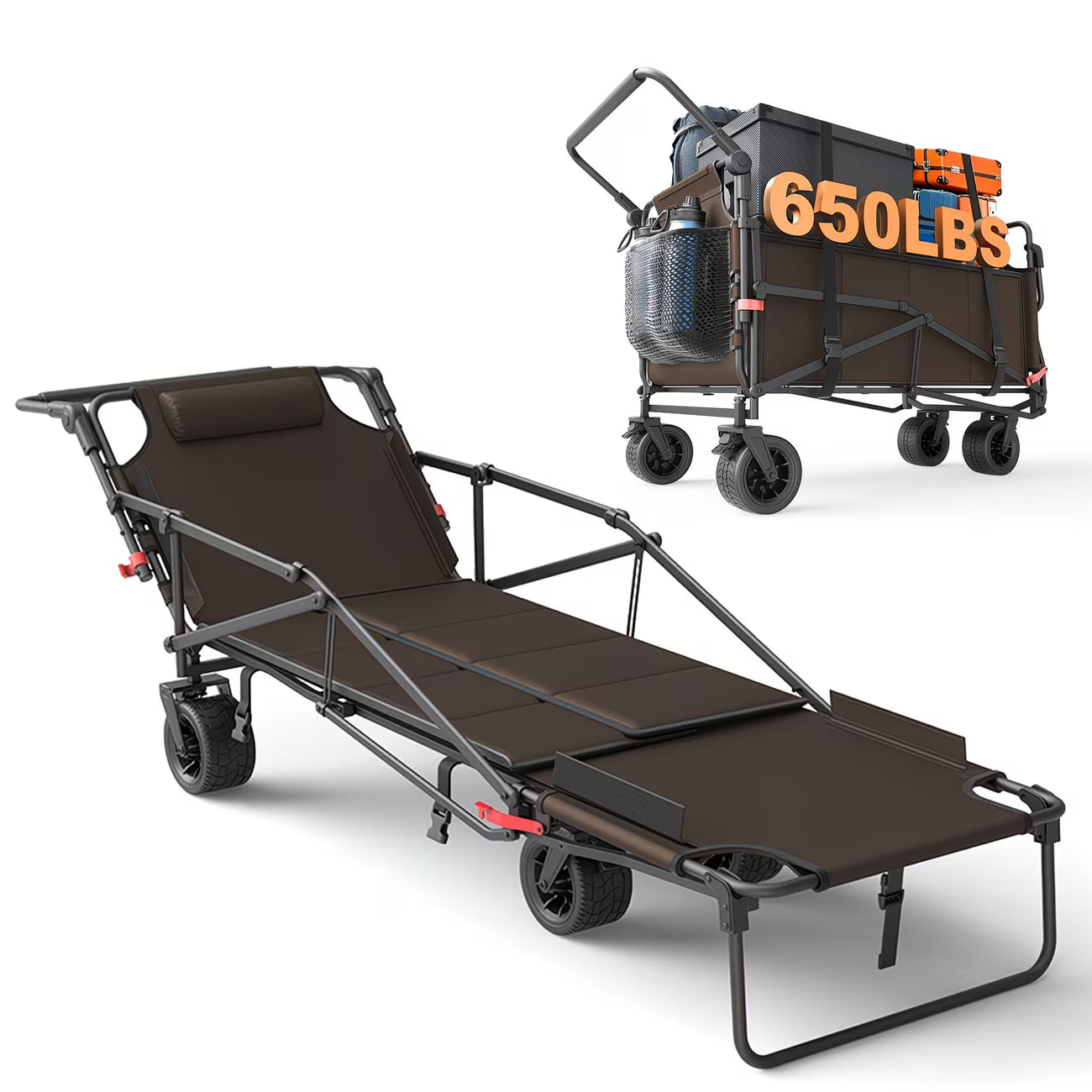 2-in-1 Portable Wagon Chair, Heavy Duty Folding Cart for Outdoors
