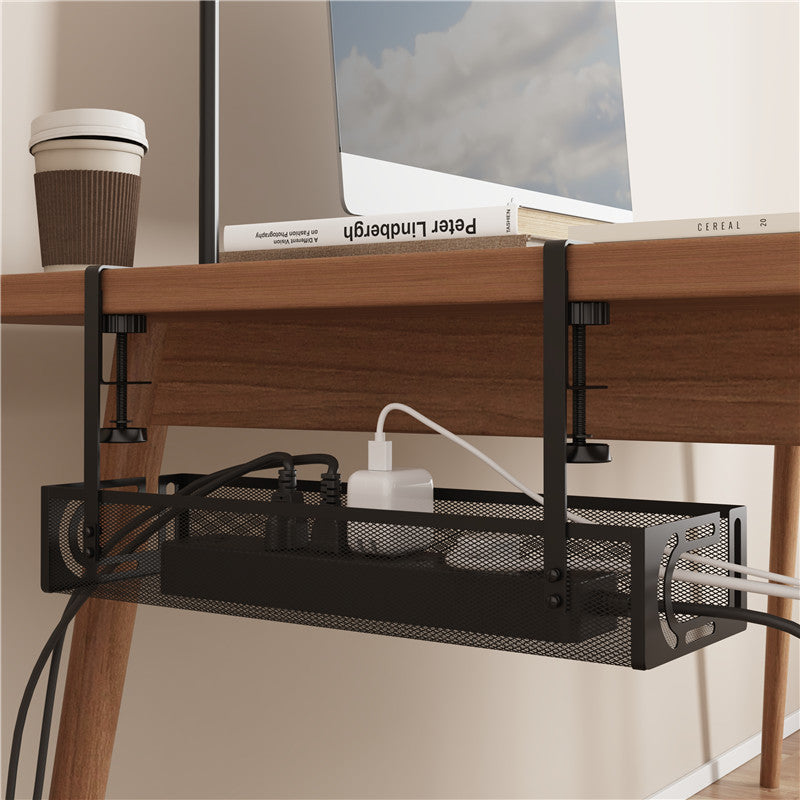 Under-desk power strip storage rack and socket organizer