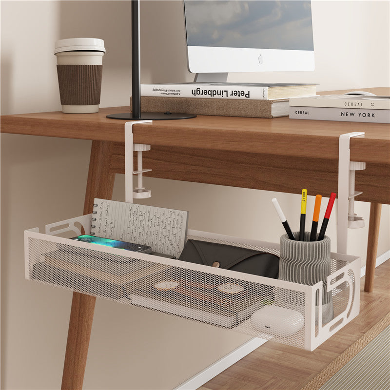 Under-desk power strip storage rack and socket organizer