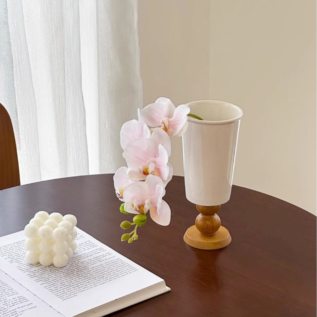 French vintage style wooden stemmed ceramic vase