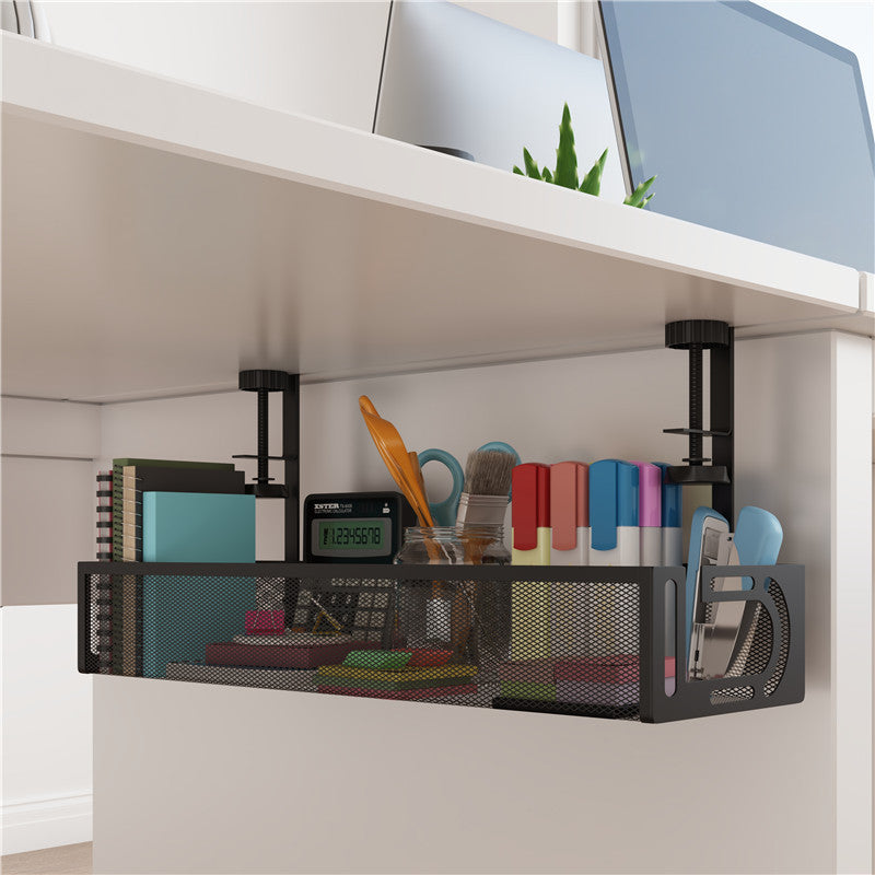 Under-desk power strip storage rack and socket organizer