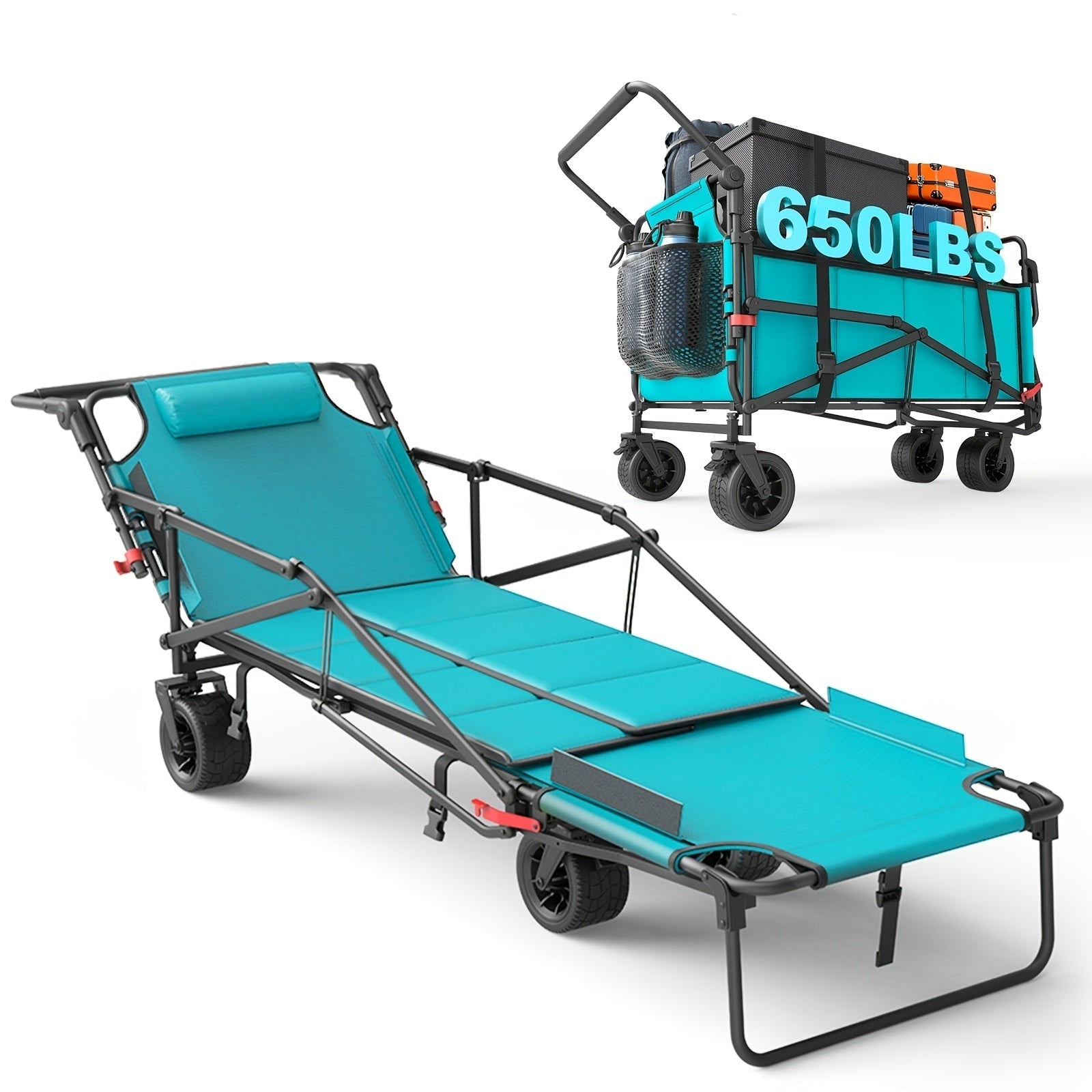 2-in-1 Portable Wagon Chair, Heavy Duty Folding Cart for Outdoors