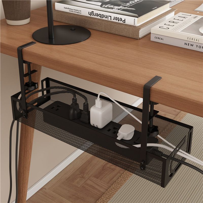 Under-desk power strip storage rack and socket organizer